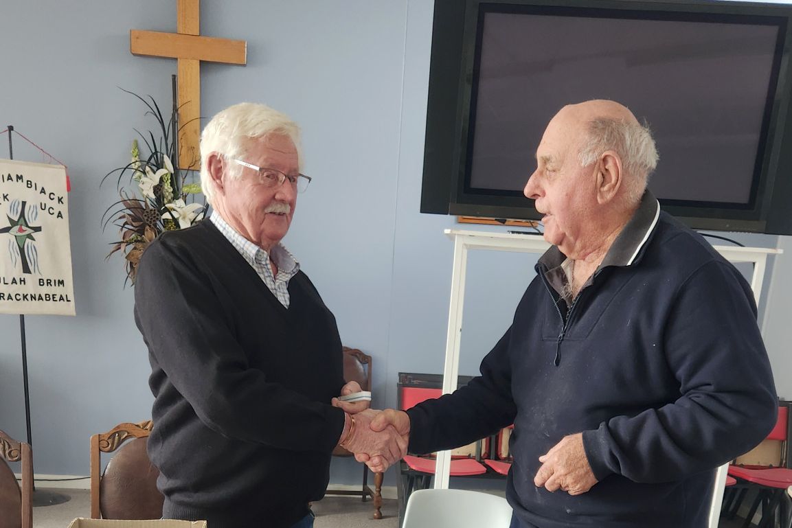 Chris Naylor with Max Gibson during the May 2026 Probus meeting.