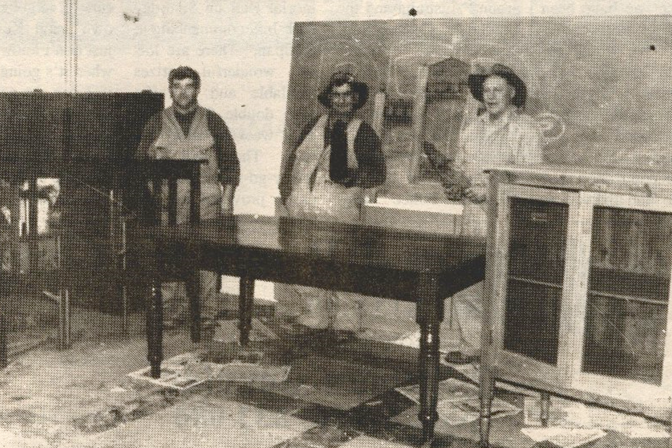 The restored table as seen in the other picture. Other furniture from the house, such as a meat safe, cupboards, and bed ends, had also been carefully restored.