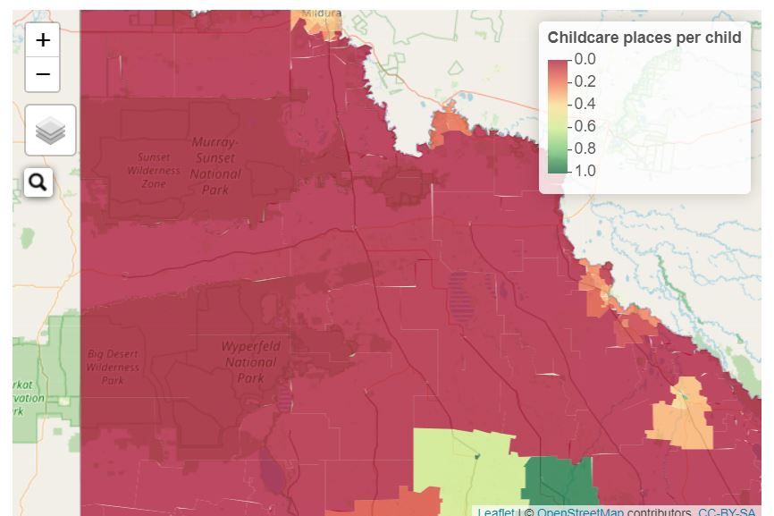 Places per child in 2022 across the Wimmera.