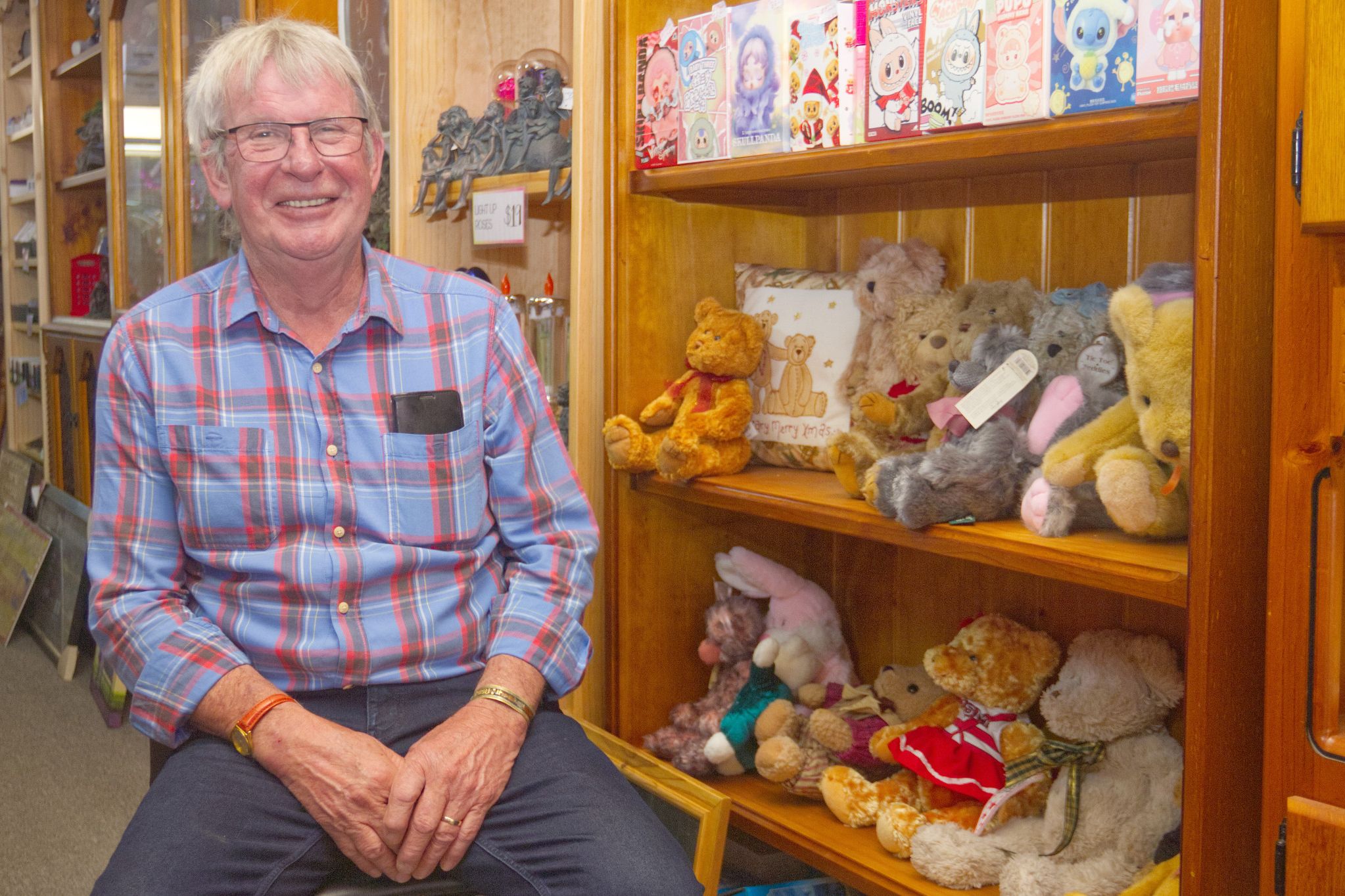 John Combrink from 2J&rsquo;s Furniture and Gifts with some of the teddy bears to give away to children this Friday. He and his wife, Leanne &ndash; with several local helpers &ndash; will be running a free BBQ outside their shop from about midday until 2pm with all the community invited. A gold coin donation will be accepted to go to town improvements via the Dimboola Town Committee.