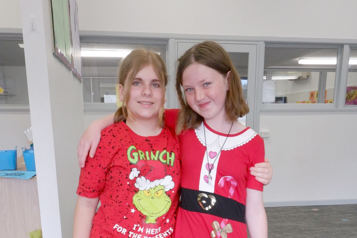 Bianna and Layla in their Christmas dresses.