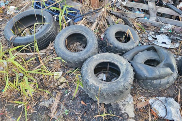 A pile of 30 illegally dumped tyres has been found on the outskirts of Horsham.