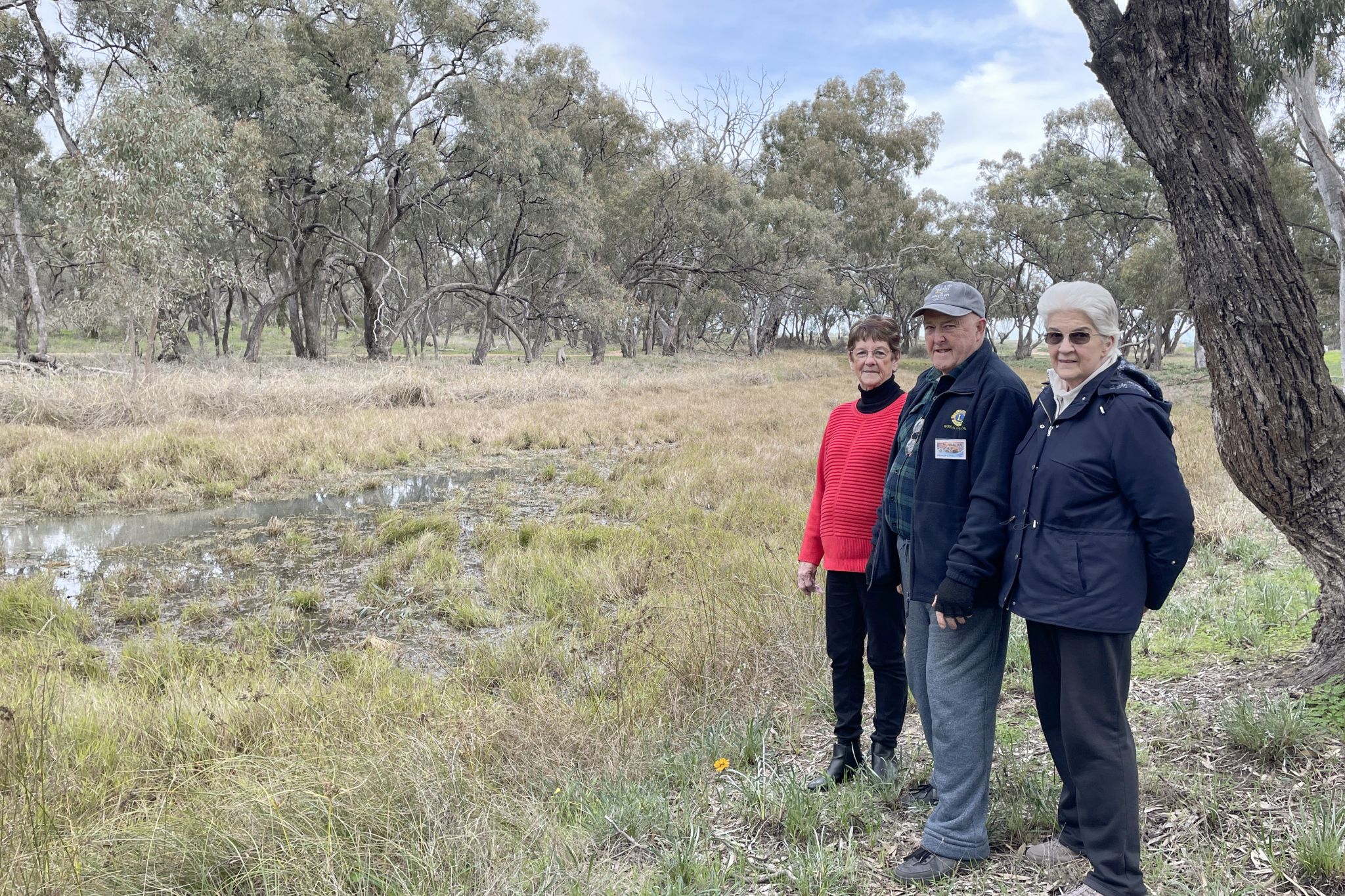 Asquith Reserve neighbours Sandra Taylor, Alan Smith and Rosalie Smith say they are worried about the health of Yarriambiack Creek. Photo CAITLIN MENADUE