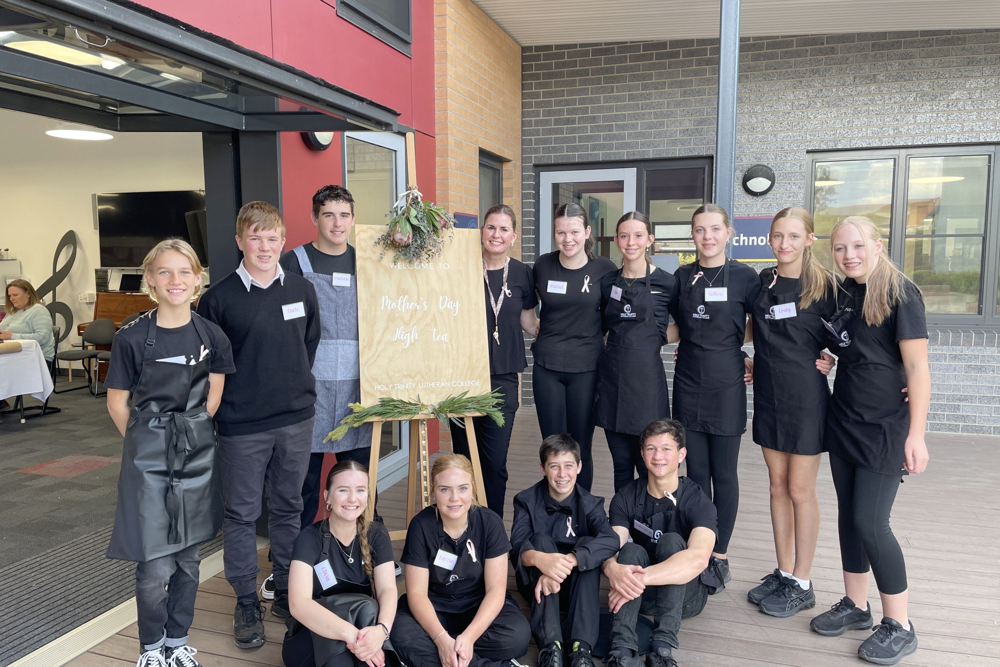 Year 9/10 cafe elective students with teacher Amanda Przibilla.