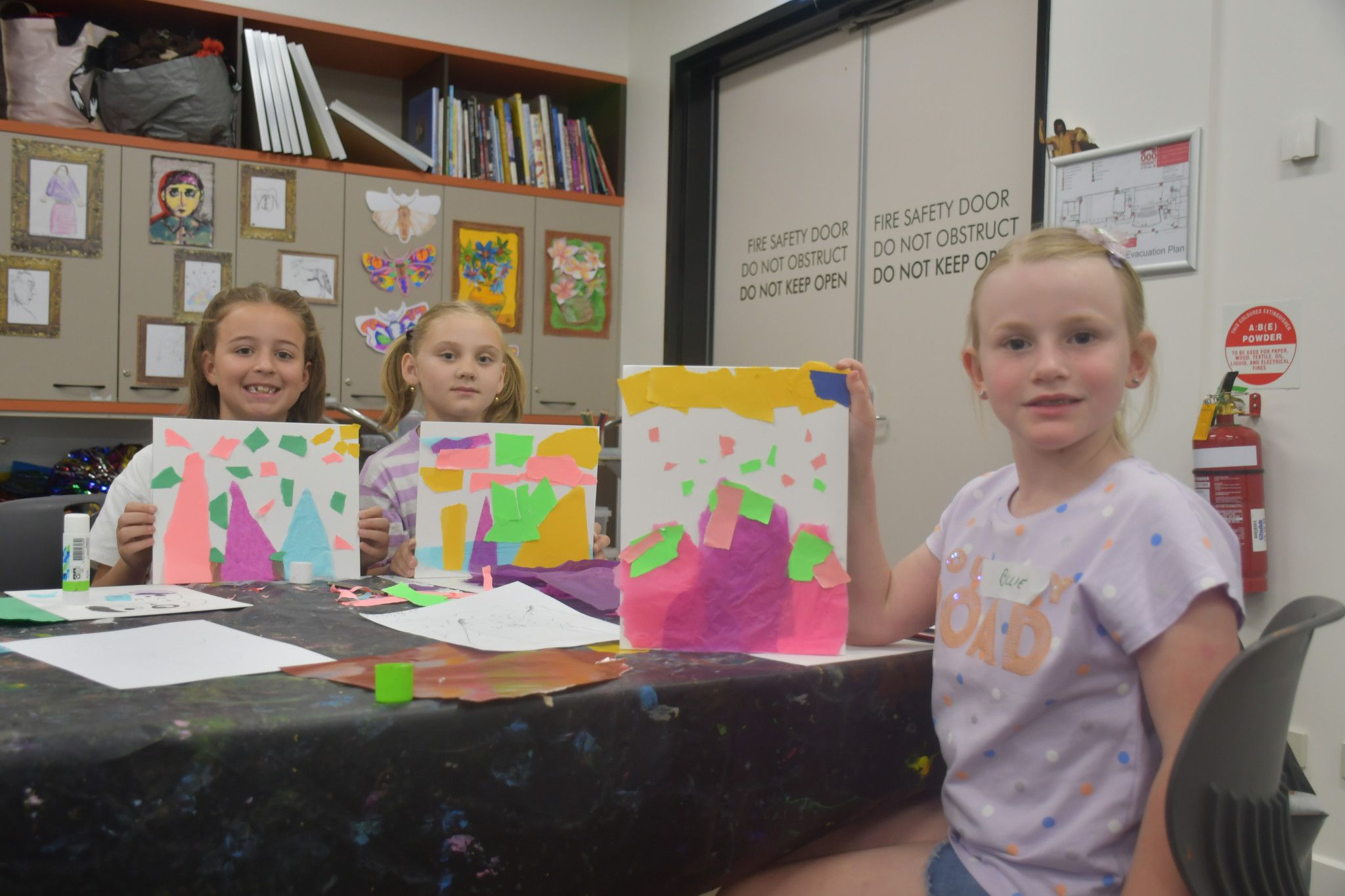 Audrey, 8, Evie, 7 and Billie, 7, made different landscapes. Photo: TAYYAAB MASROOR