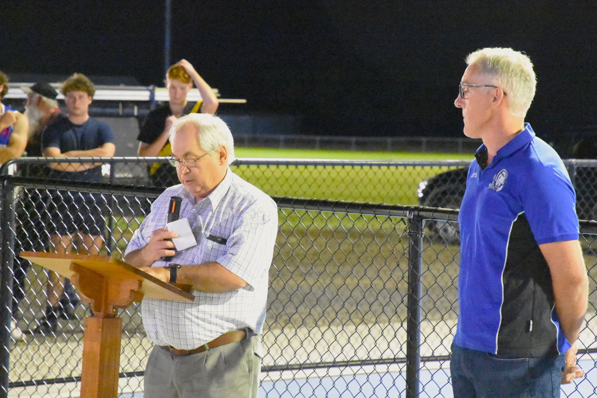 Yarriambiack mayor Andrew McLean addressed the Minyip Murtoa Football Netball Club at the official unveiling of the new netball court and facilities at Minyip Recreation Reserve.