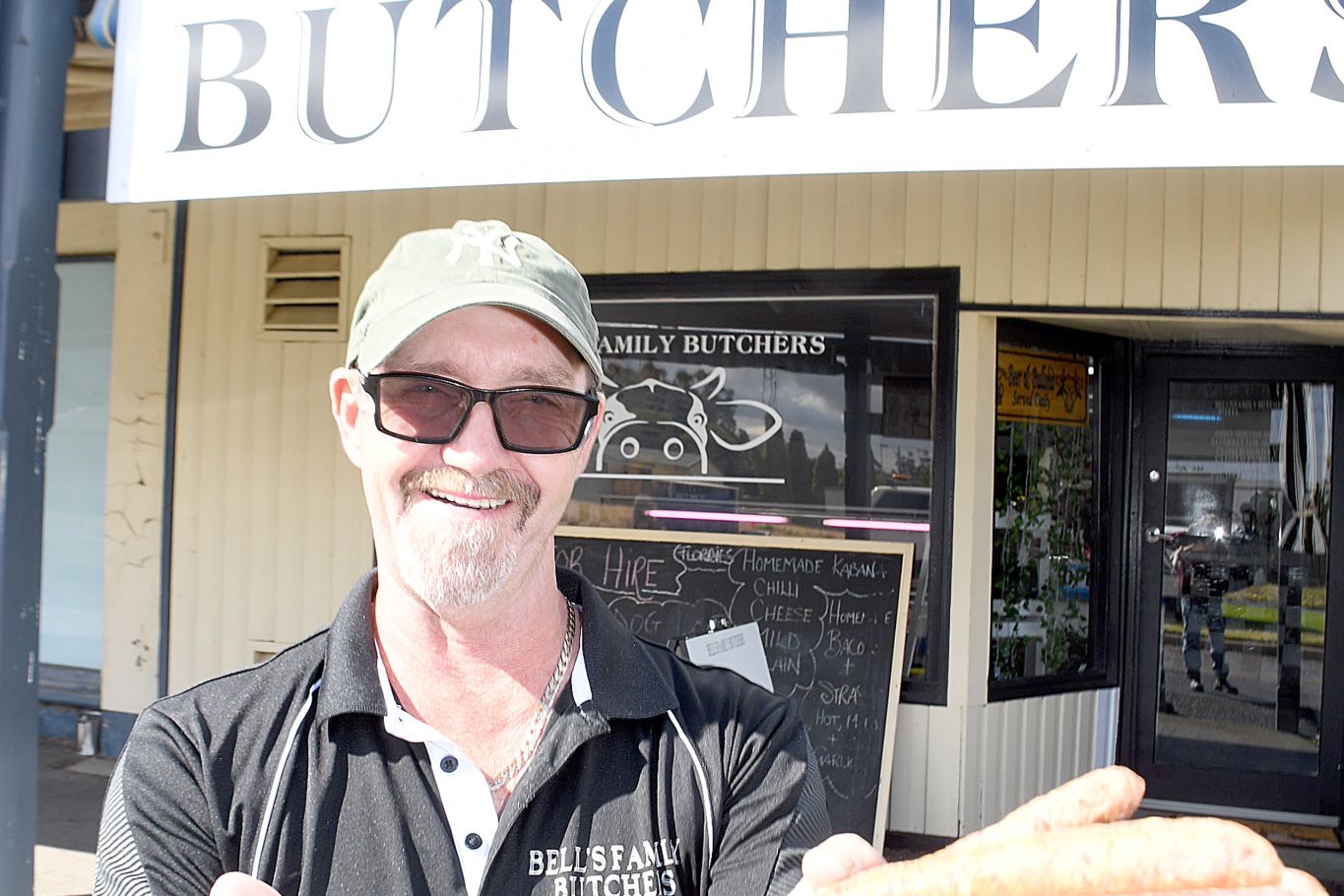 New Murtoa butcher Phil Bell, proprietor of Bell&rsquo;s Butchers Murtoa, shows his house made cabana, part of an extensive range of home made smallgoods.