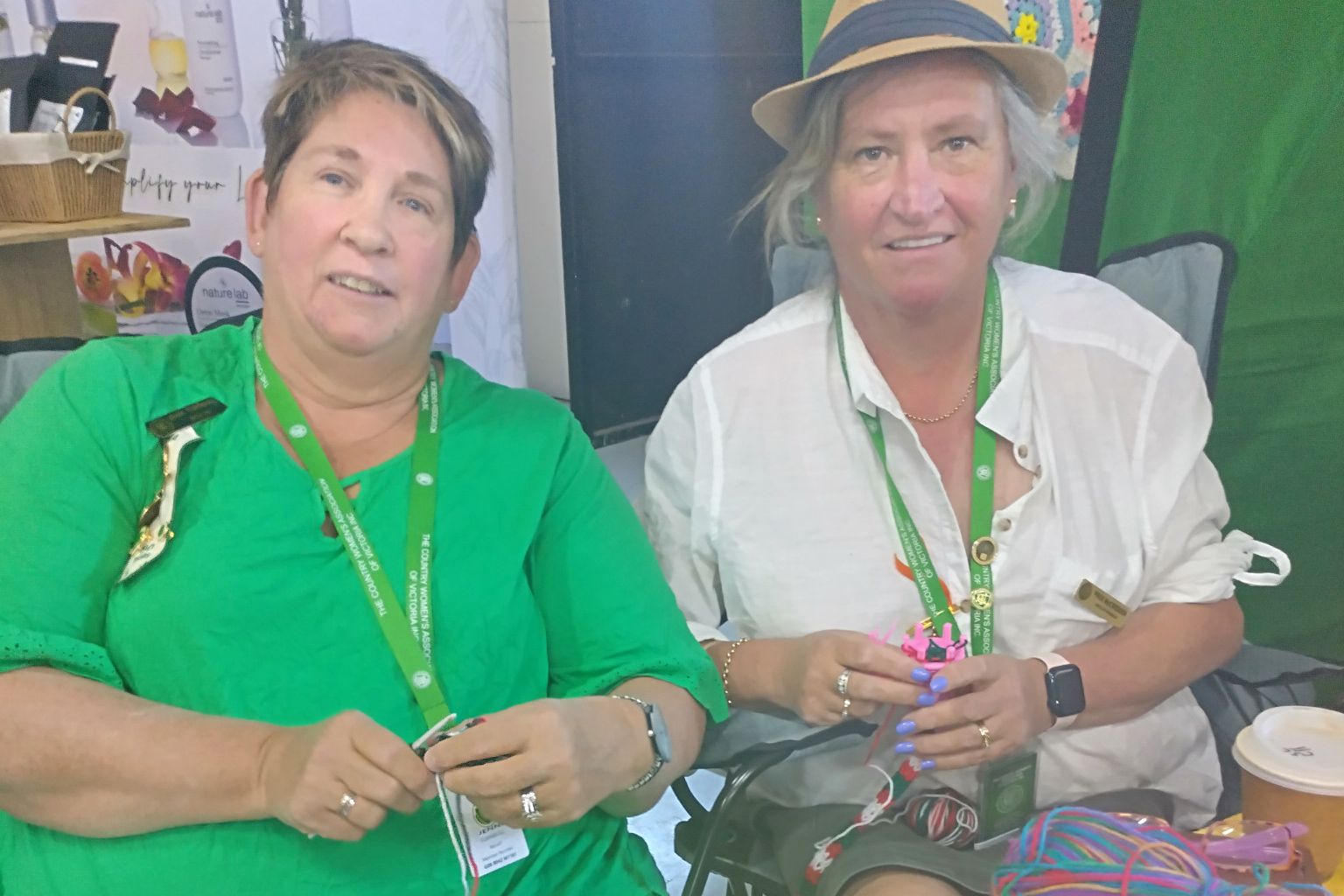 Beulah Country Womens Association members Jenni Turnbull and Prue McCredden share their skills on a West Wimmera CWA stand in the Country Lifestyle pavilion at this year's Wimmera Machinery Field Days. Members from Dimboola and Horsham also helped promote CWA membership. PHOTO Faye Smith