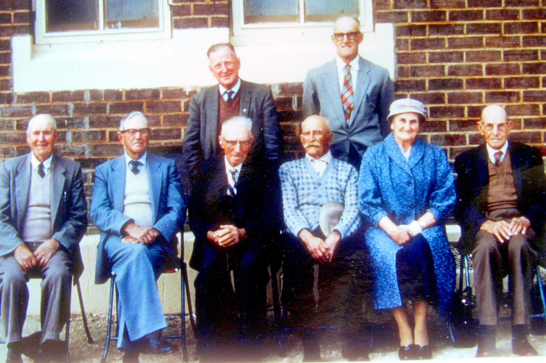 Back: Roy Dunn, Albert V. Sleep. Front: Arthur Perkins, A. J. Barnes, J. T. Fisher, Ted Mathews, Mrs Schubert, W. B. McCallum