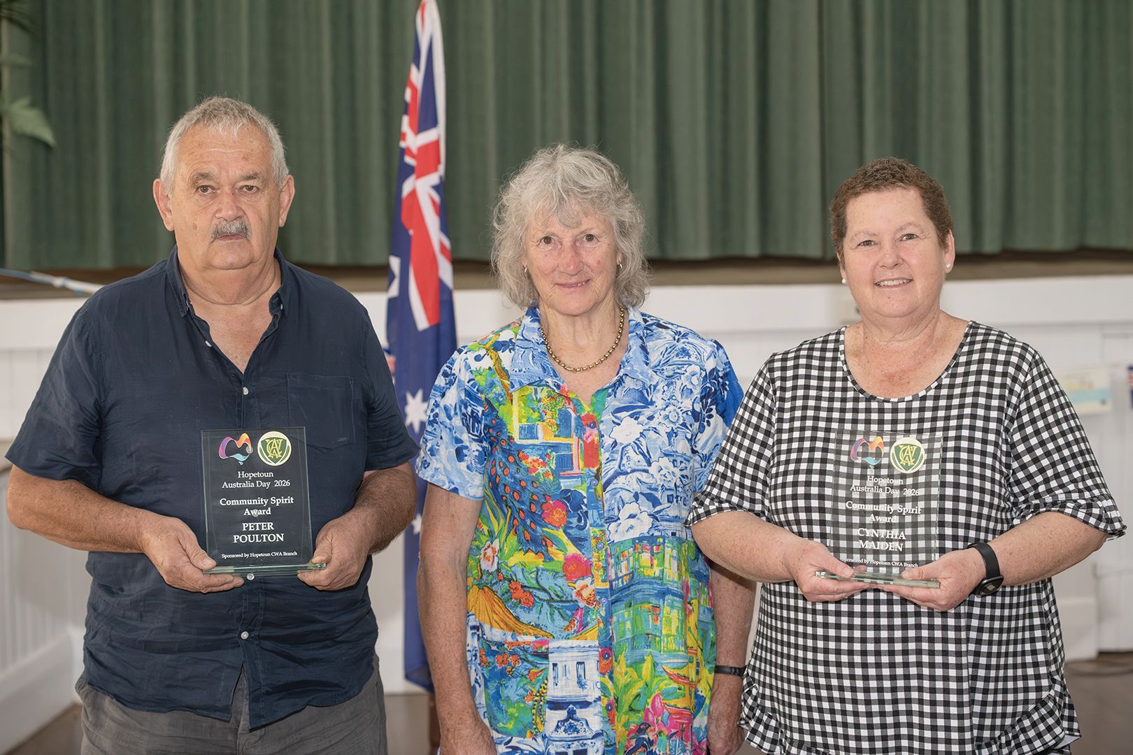 Hopetoun Australia Day recipients Peter Poulton and Cynthia Maiden with Hopetoun CWA member and organiser Sue Afford (middle).