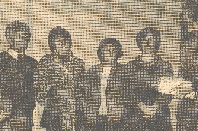 President of the Hopetoun Tennis Club, Jeff Huntington, made a presentation to Gary Shinners in appreciation of his work and contributions. From left to right: Gary Shinners, Don MacLean, Jan MacLean, Elvie Poulton, Jos McDonald, Roy Edelston, and Jeff Huntington.