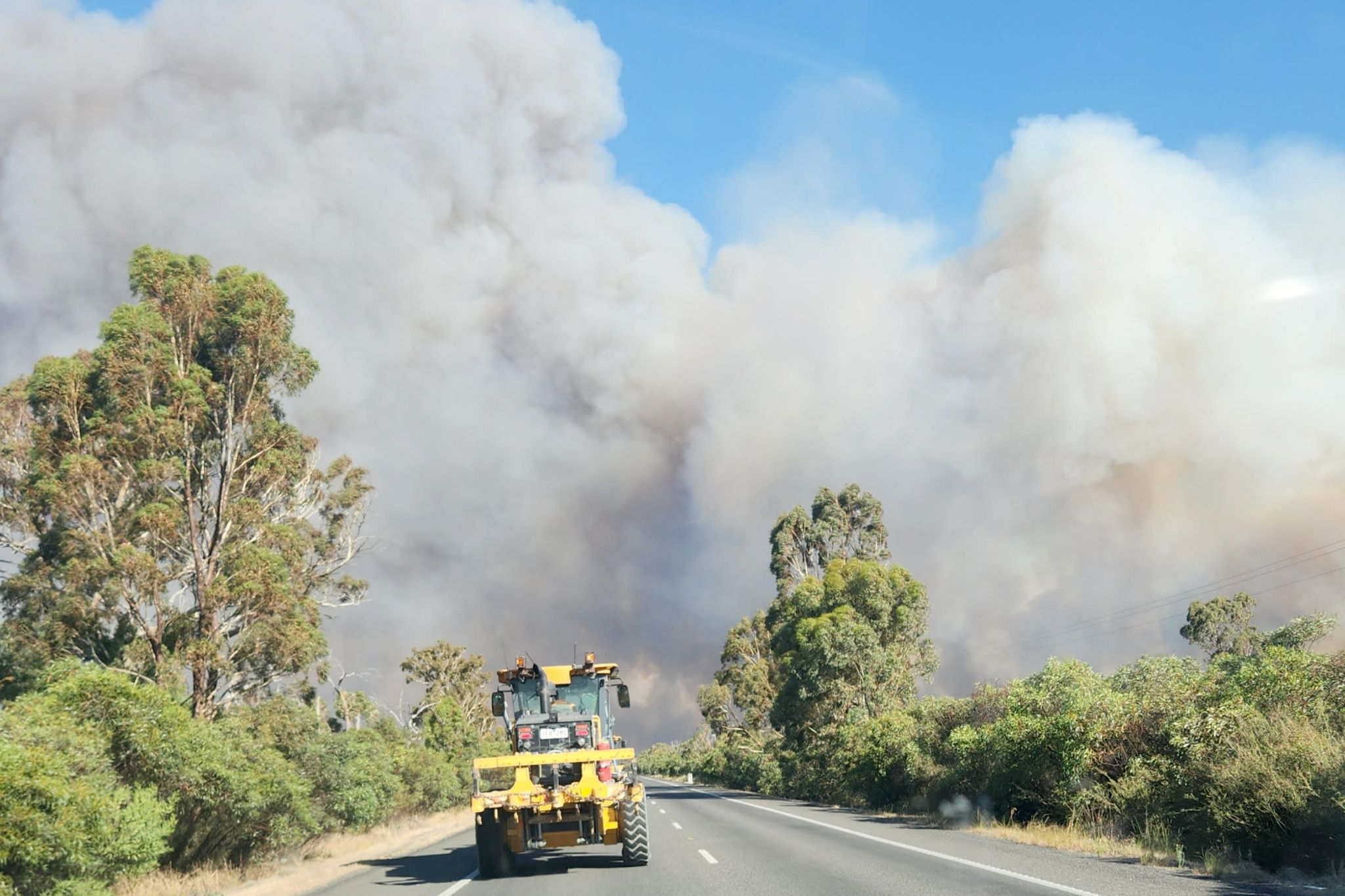 A Horsham council grader on its way to Dadswells Bridge. CREDIT - Josh Hammond