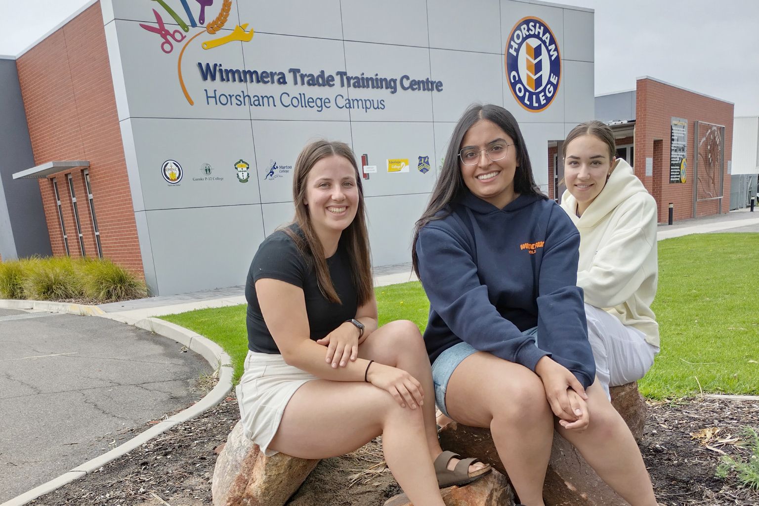 Horsham College students Lani Jones, Iman Ali and Chloe Brennan.