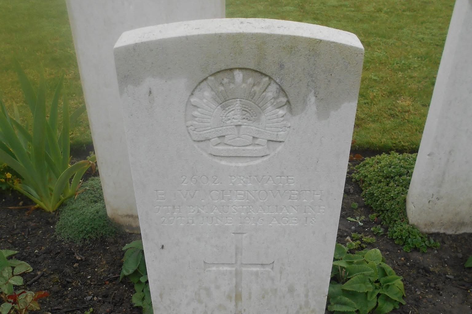 Edgar William Chenoweth was born on 22nd July 1898 at Lorquon (Lowan) near Nhill. He asked his mother for written permission to enlist underage. He will never be 20.
