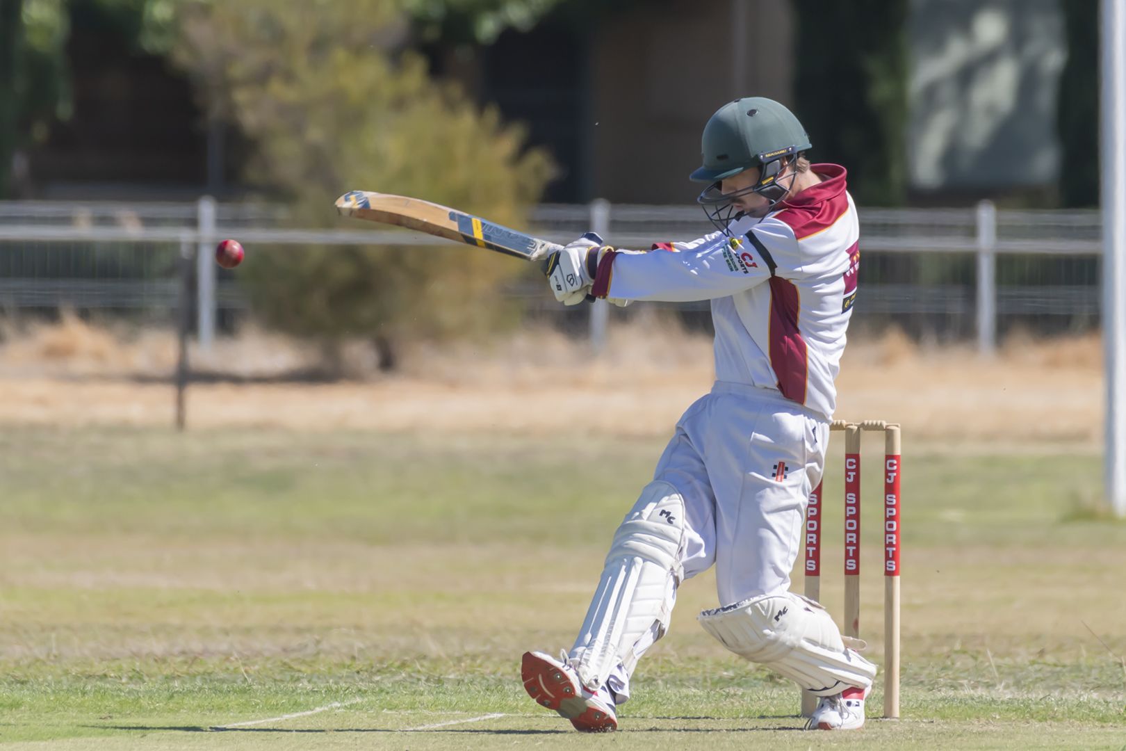 Isaac McPherson getting one away to the boundary. He hit five fours before he was trapped for LBW by Cooper Reading.