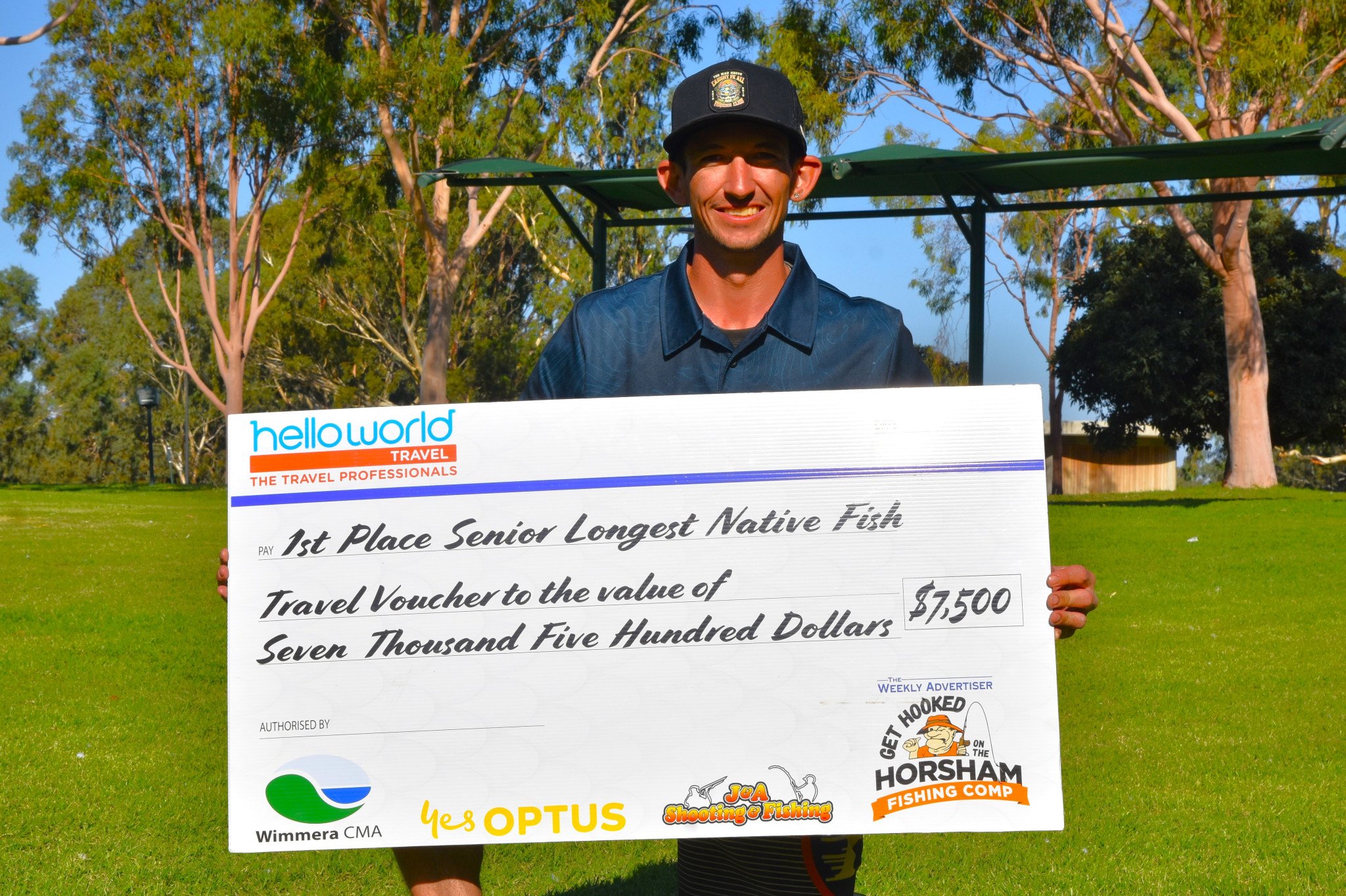Josh Beer holds the Horsham Fishing Competition major prize after reeling in a 49.5cm Catfish in the Longest Senior Native Category.