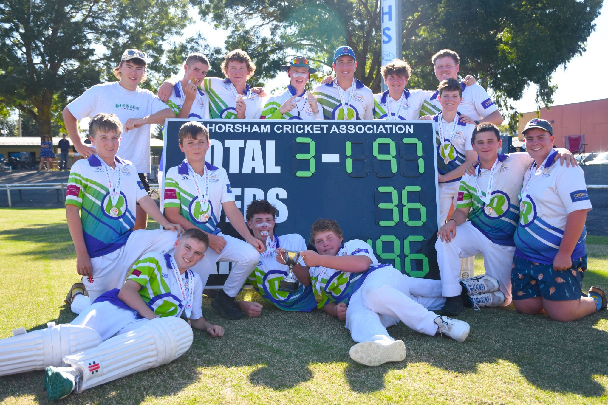 The 2025-26 HCA under 16s premiership-winning Dunmunkle Renegades following their grand final victory over the Horsham Tigers.