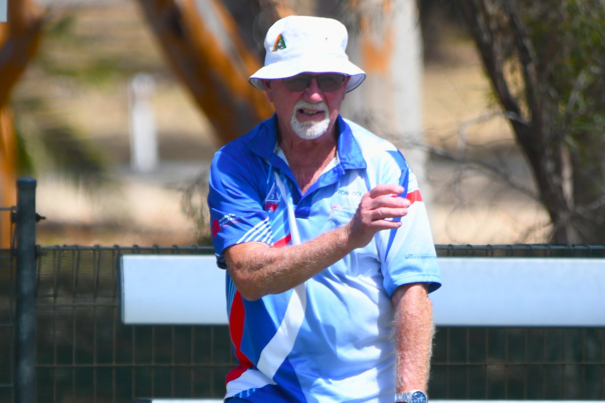 Horsham City skipper Ron Dolby tracks his bowl during the pennant Division One preliminary clash between Horsham Golf and Nhill, where Horsham Golf prevailed 71-66.