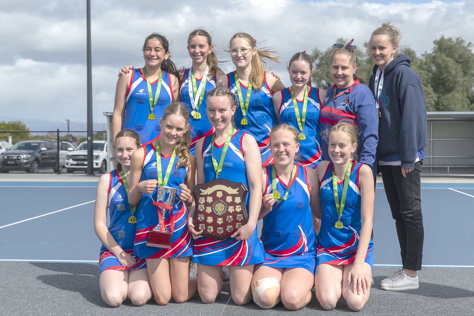 Rupanyup 15-and-under netballers celebrate. PHOTO: SHANE ROBERTS