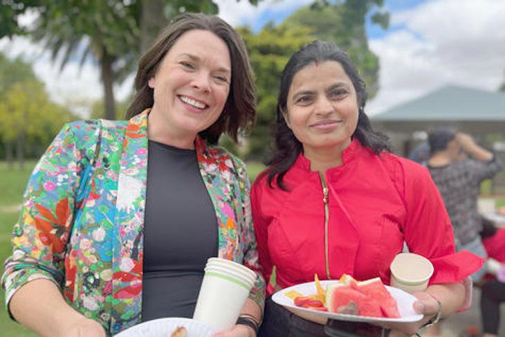 Wimmera&nbsp;Southern Mallee Development settlement and migration manager Sara Barron with Asmita Brahmbhatt at the Oasis Wimmera. Photo: EMILY FRIEDRICHSEN