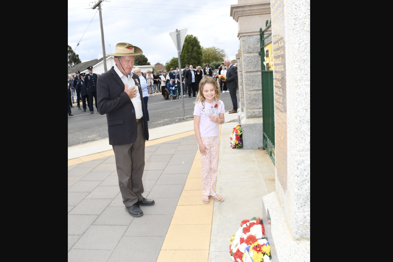 Lance Huebner and his granddaughter, Sylvia Foott, laid a wreath during the ceremony at Anzac Park, Warracknabeal, for the Rats of Tobruk during last year's (2025) Anzac Day service in town.