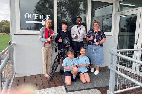 Students Isaac, Ivy and Pippa with RNH CEO Jenni Masters, RNH Health Promotions coordinator Joe Guta and St Mary&rsquo;s teacher Sarah-Jayne Holland.