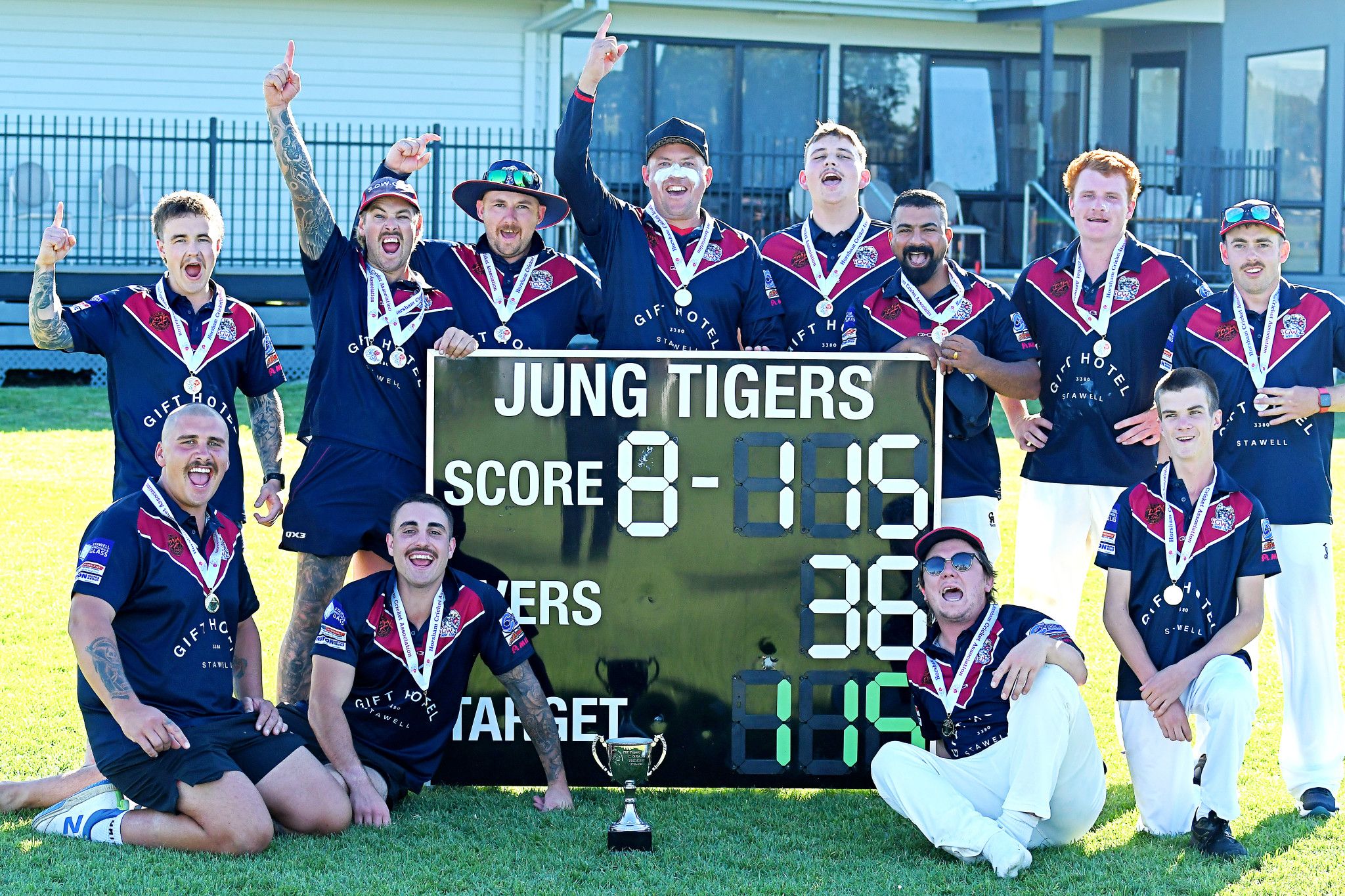 Swifts-Great Western celebrate their C grade premiership following a thrilling win over Laharum in Saturday's grand final at Dimboola Road Oval.