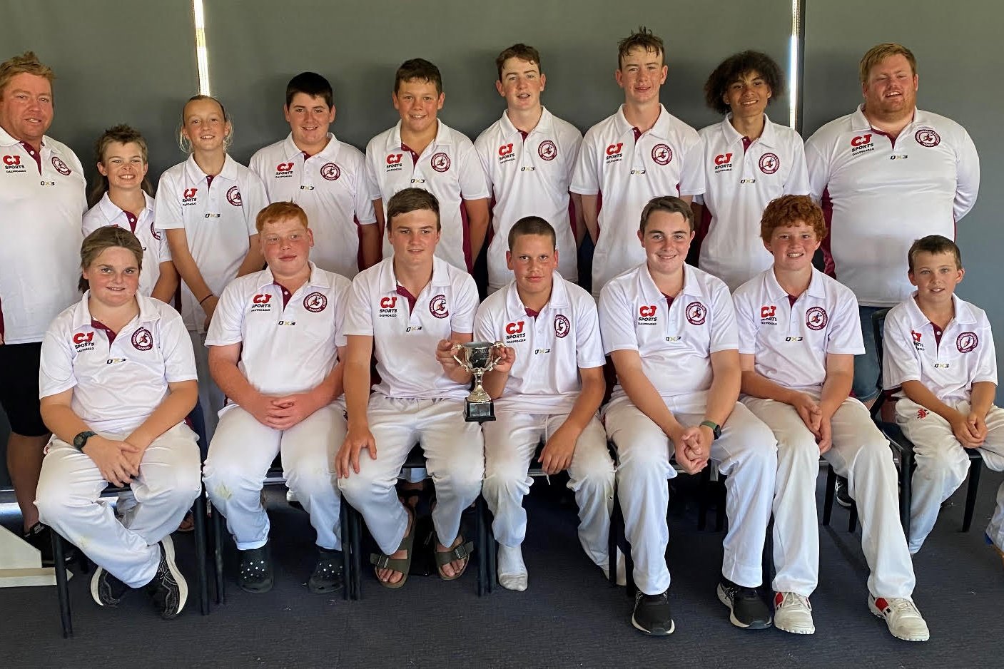 Back from Left: Graeme Holland (Coach) Axel Decker, Rubiee Crisp, Jaiden Cooksley, Harry Williams, Charlie Williams, Spencer Williams, Max Roberts, Jack Vanderburg (Coach) Front Row Left: Lawson Hallam, Oliver Holland, Jackson Moore, Chad Hartnett, Parker Hallam, Sam Williamson, Colt Decker