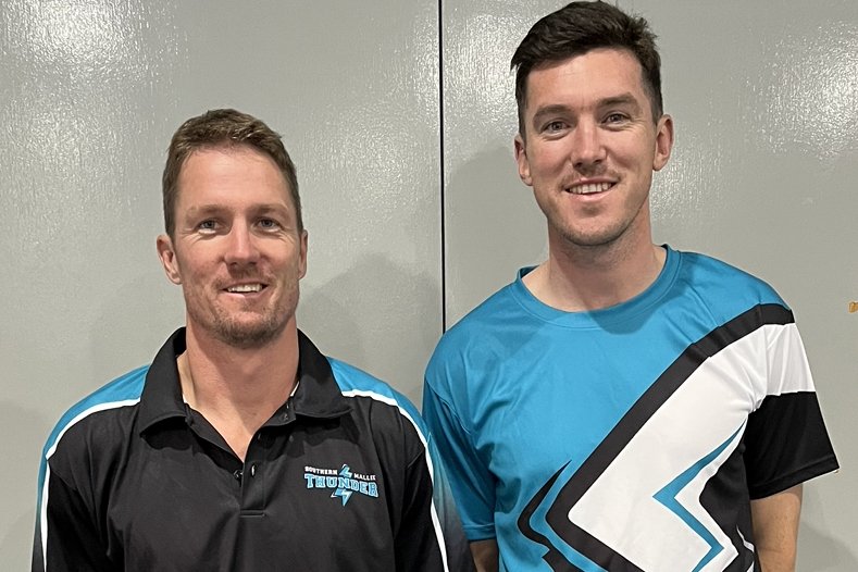 President Lucas Edelsen with senior football coach Kieran Delahunty.