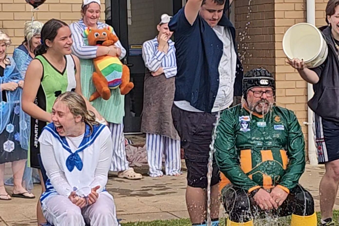 Stephanie and Steve Glover face the ice bucket challenge at Rainbow P-12 College.