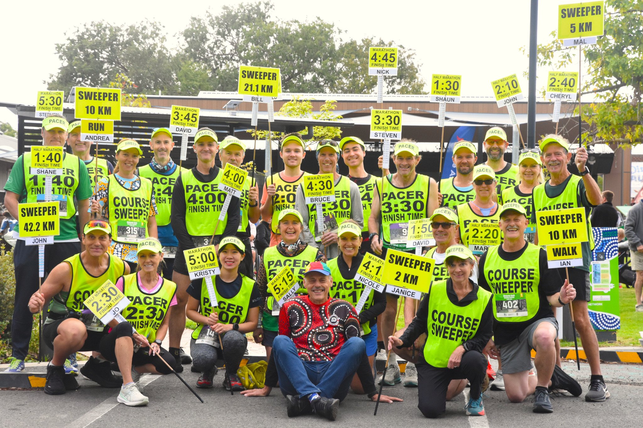 Dimboola Dash event organiser Brian Haddy (middle in red) with the numerous pacers before the commencement of the Dimboola Dash.