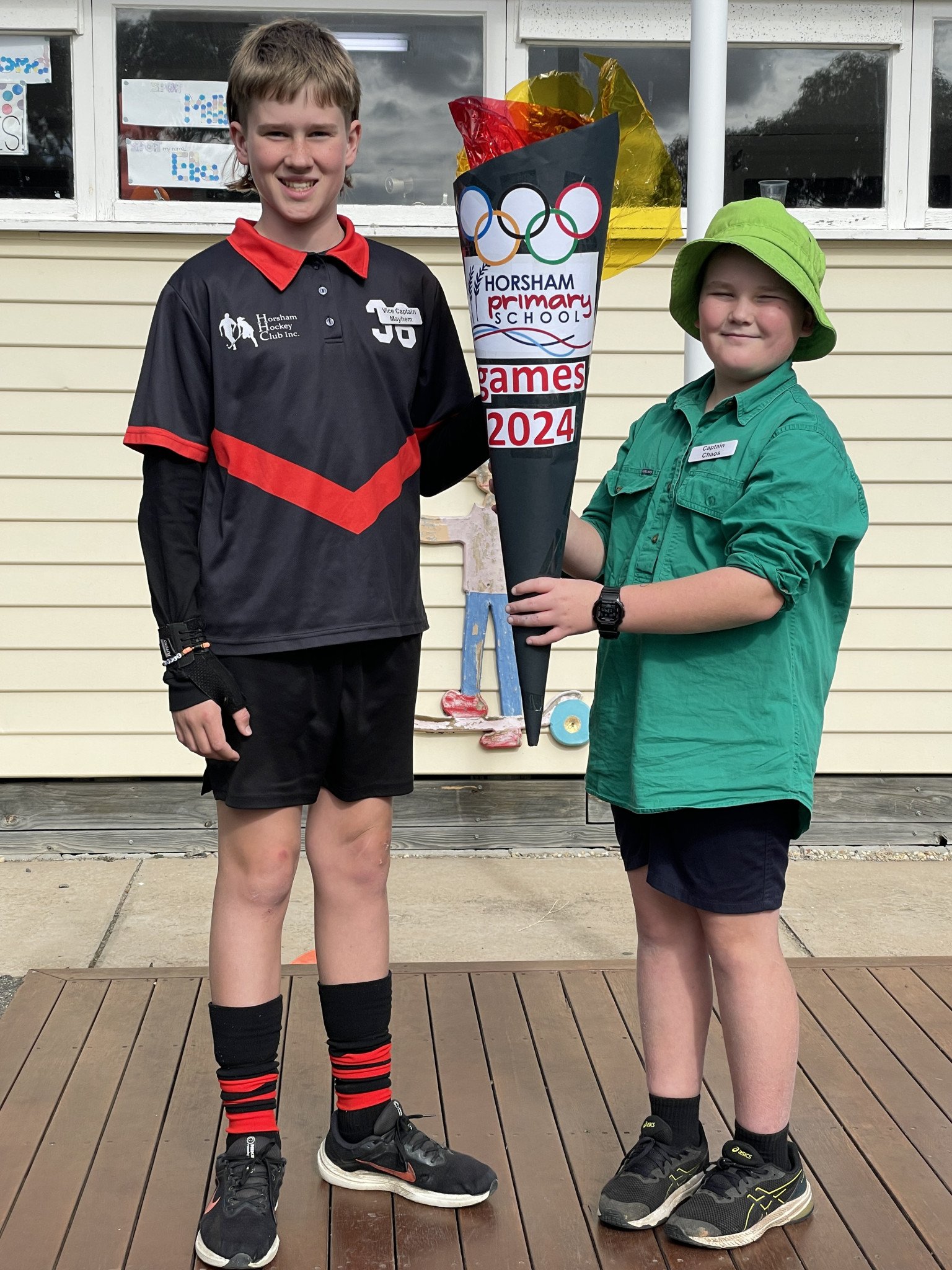 Junior school captains Ethan Hill and Nash Clark with their handmade torch.
