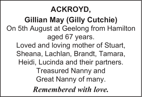 Ackroyd, Gillian Death Notice. 1