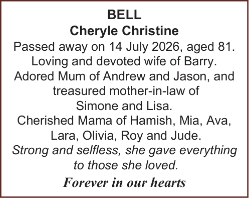 Bell, Cheryle Christine Death Noticepdf 1