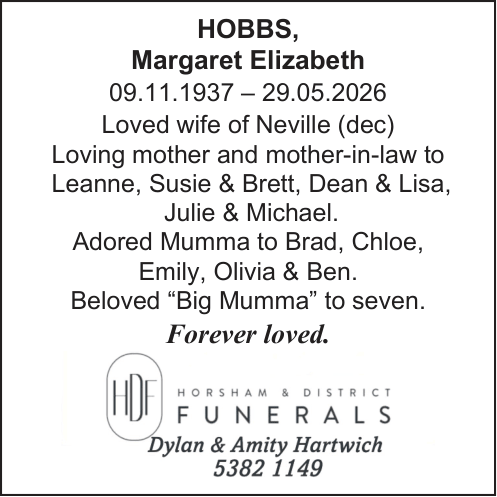 Hobbs, Margaret Elizabeth Death Noticepdf 1