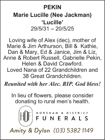 Pekin, Marie Lucielle Death Notice. 2