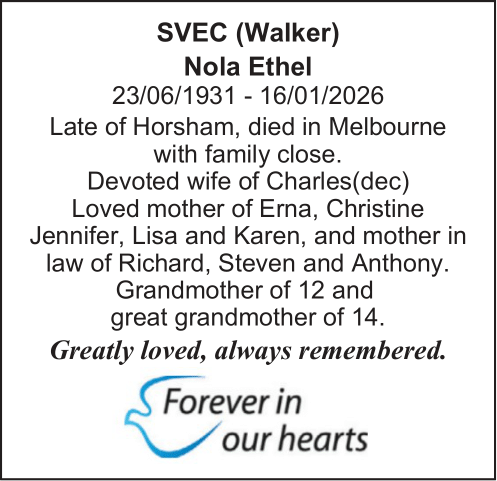 Svec, Nola Ethel Death Notice. 1 1769125996