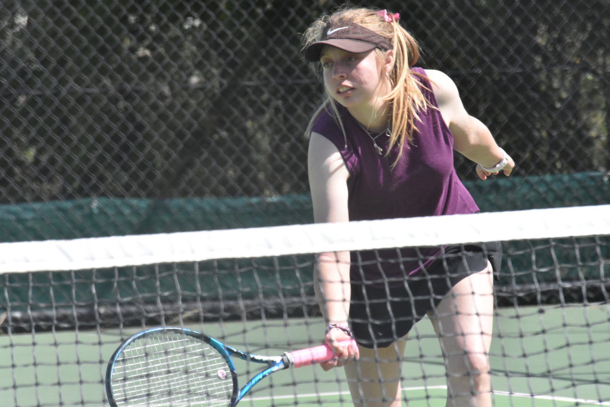 Central Park's Willow Sainsbury reaches for a volley. PHOTO: CHRIS GRAETZ