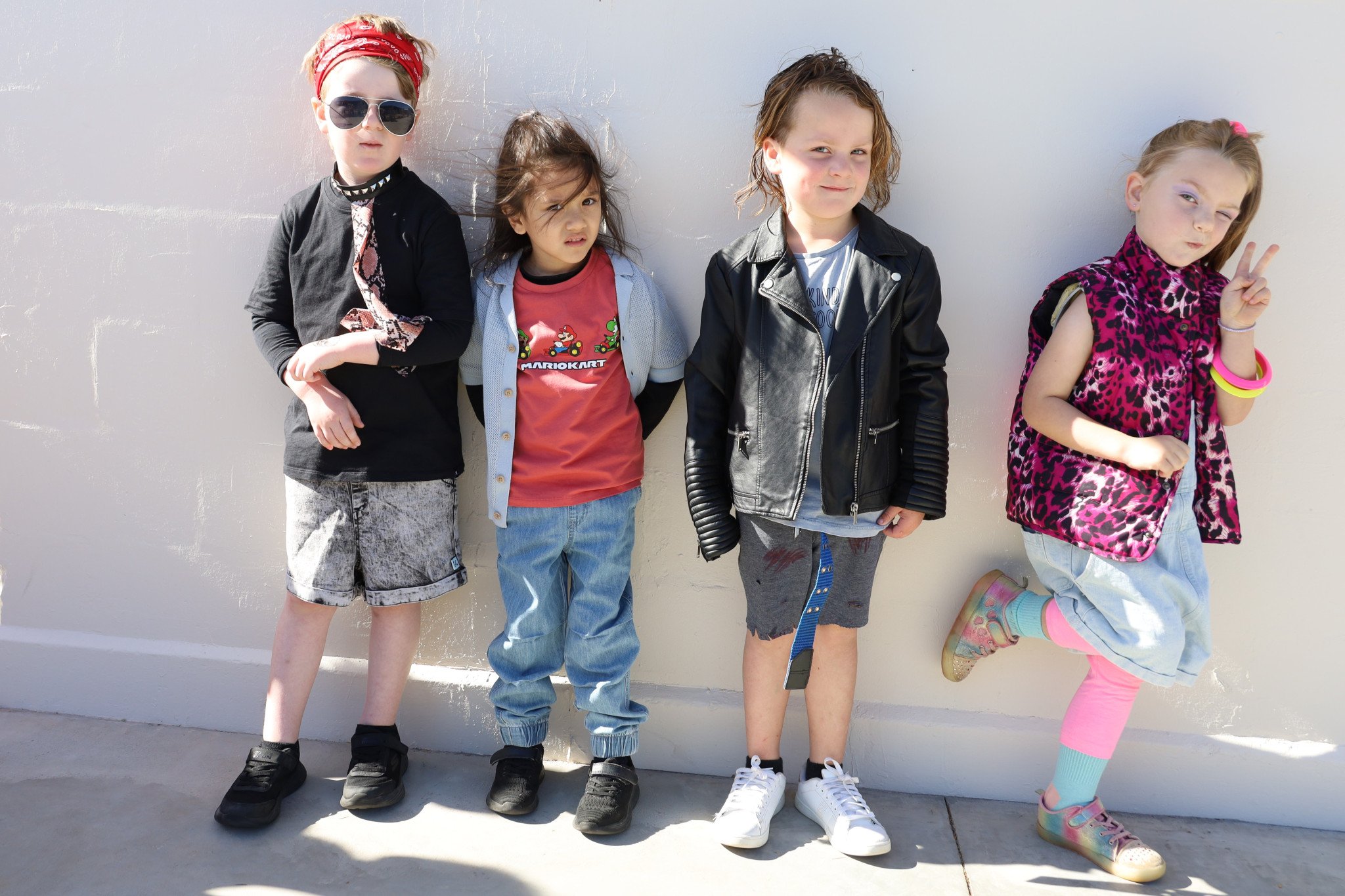 Prep kids - Hunter, James, Nixon and Nylah dressed up for the school's 80s Casual Day.